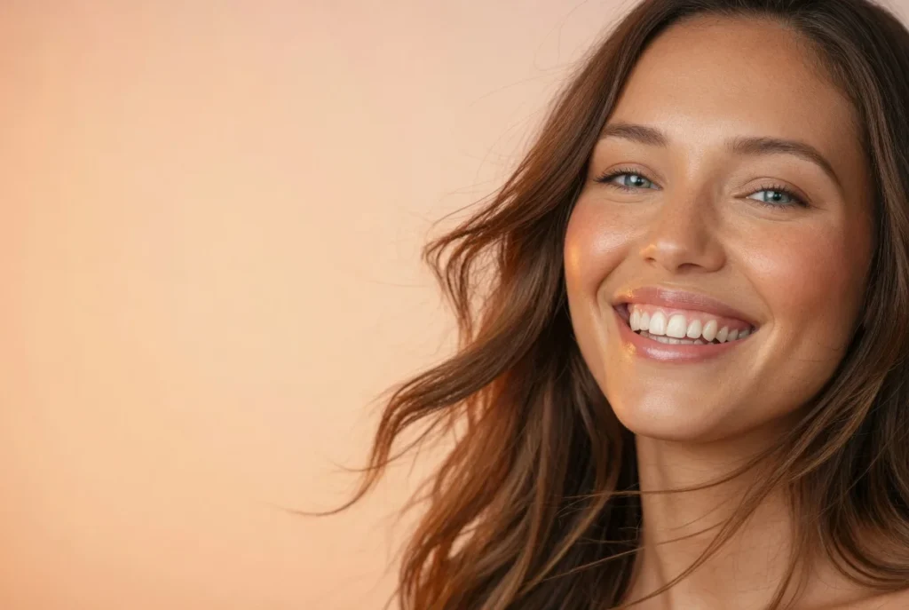 "Beautiful young woman with radiant natural smile – Dental health and smile care blog"